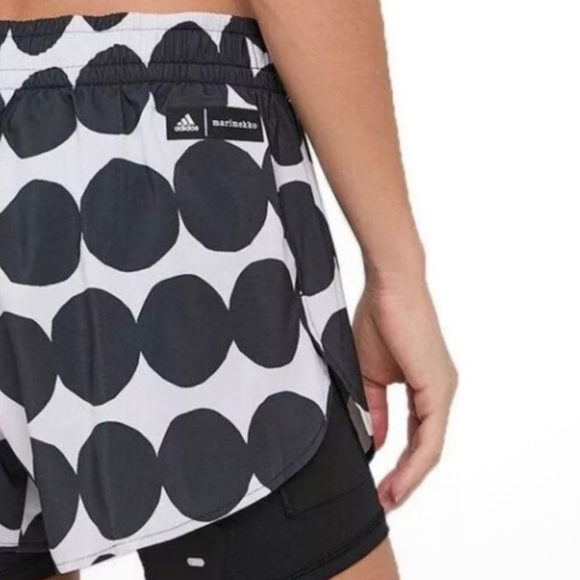 ADIDAS X MARIMEKKO  Marathon Polkadot Black White Athletic 2 in 1 Running Shorts - Picture 2 of 8
